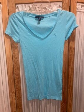 Ralph Lauren Women's Turquoise V-Neck Short Sleeve Tee